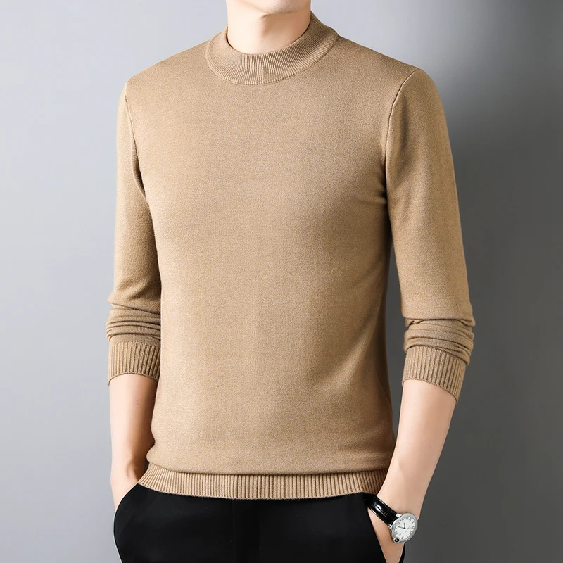 Half Turtleneck Knitwear Sweater AutumnWinter Mock Neck Sweatshirts Solid Color Pullovers Man Casual Mens Clothing w250819