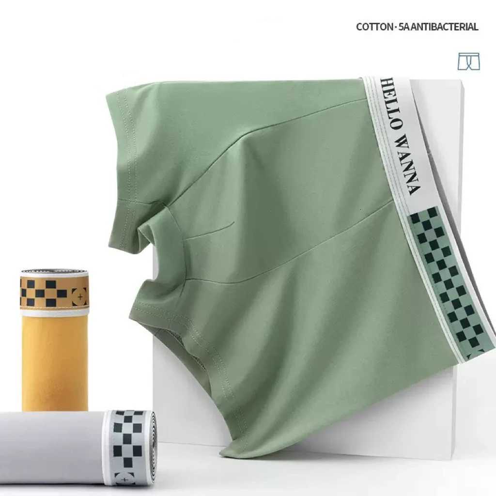 4PCS Men Solid Color Antibacterial Underwear Mid-Waist Loose Comfortable Breathable Letter Plus Size Boxers Large Size Underwear L-4XL W250819