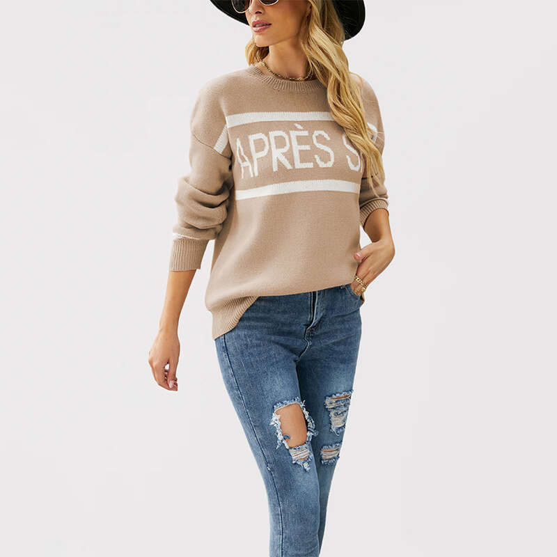 New Autumn And Winter Women's Sweater Round Neck Letter Jacquard Fashion Knitwear B5
