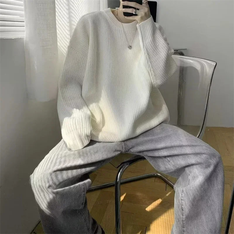 Autumn Crew Neck Solid Color Pullover Sweaters For Men Casual Y2K Knitted Sweater High Street Fashion Jumpers Hombre 250819