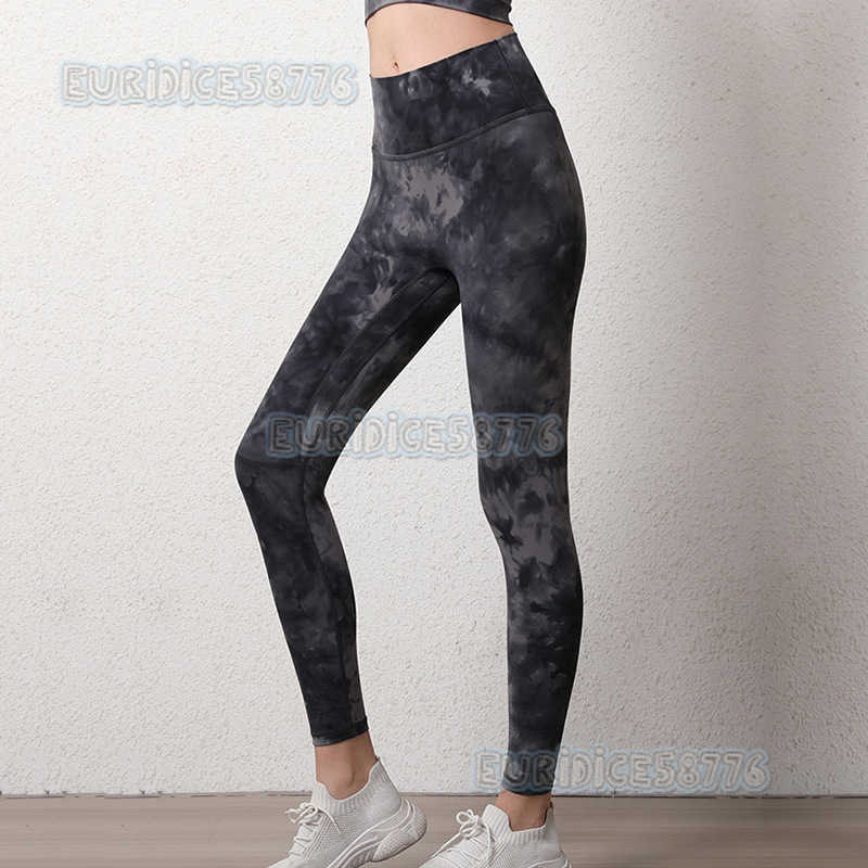 High-quality New Tie-dye Sports Fitness Leggings for Women High Waist Elastic Hip-lifting Seamless Barely-there Running Yoga Pants H250819