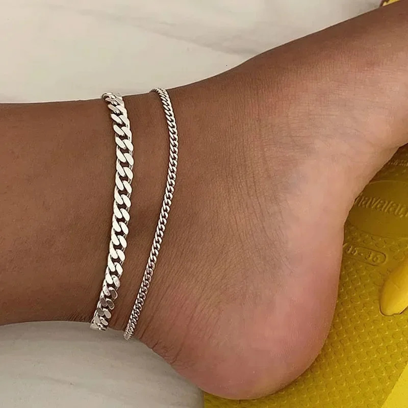 Gold Ankle Bracelets for Women K Gold Plated/Silver Anklets for Women Waterproof Minimalist Cuban Link Anklets Set Gift 250815