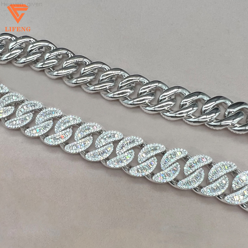 16MM Lifeng Jewelry Moissanite Chain VVS D Diamond Moissanite Cuban Link Chain Iced Out Hip Hop Baguette Cuban Link