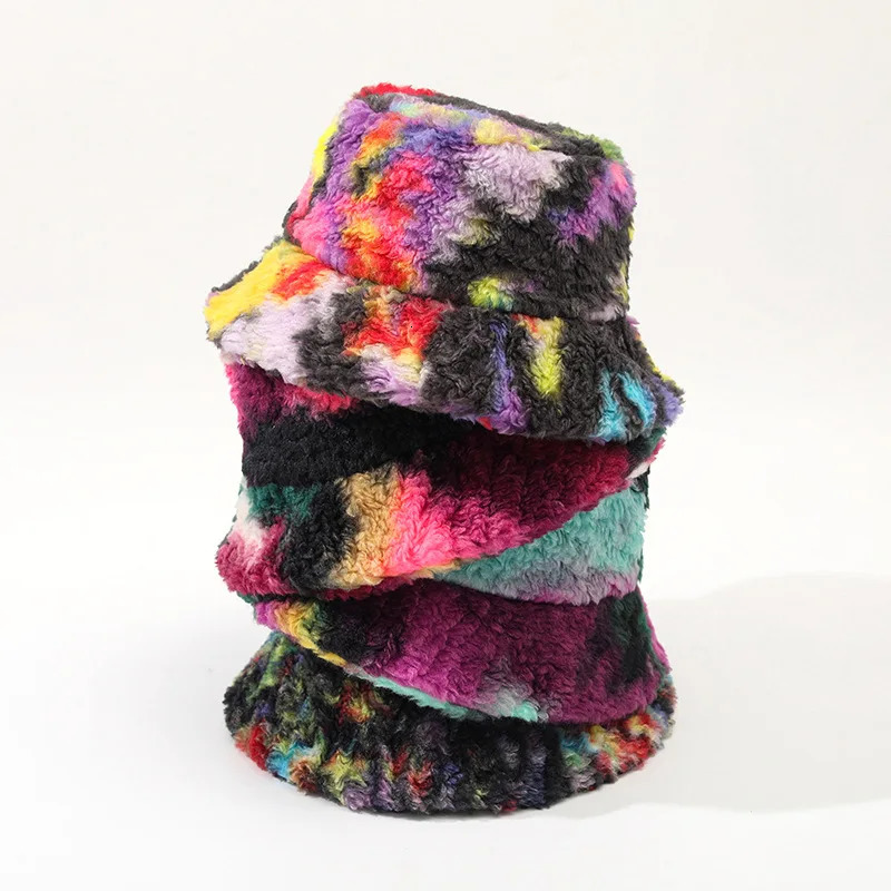 Unisex Bucket Hat Striped Women Men Fishing Fisherman Hat Autumn Winter Faux Fur Wool Outdoor Warm Panama Cap 250819