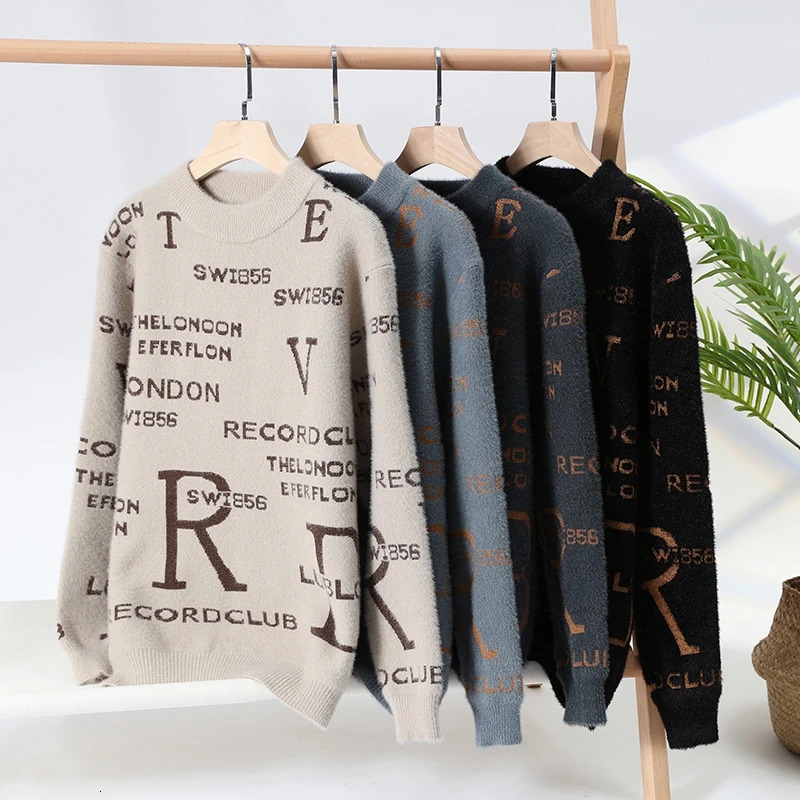 Fashion Letter Sweater For Mens Pullover ONeck Slim Fit Jumpers Knitwear Warm Winter Korean Style Casual Clothes 250819