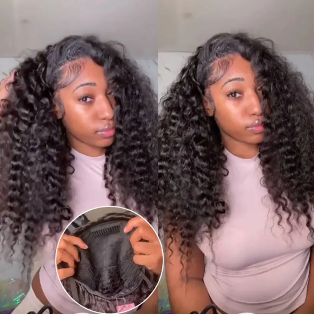 250 Density Half Wig Human Hair Deep Wave Glueless Wig High Density Ready to Wear Hd Transparent Lace Curly Half Wig
