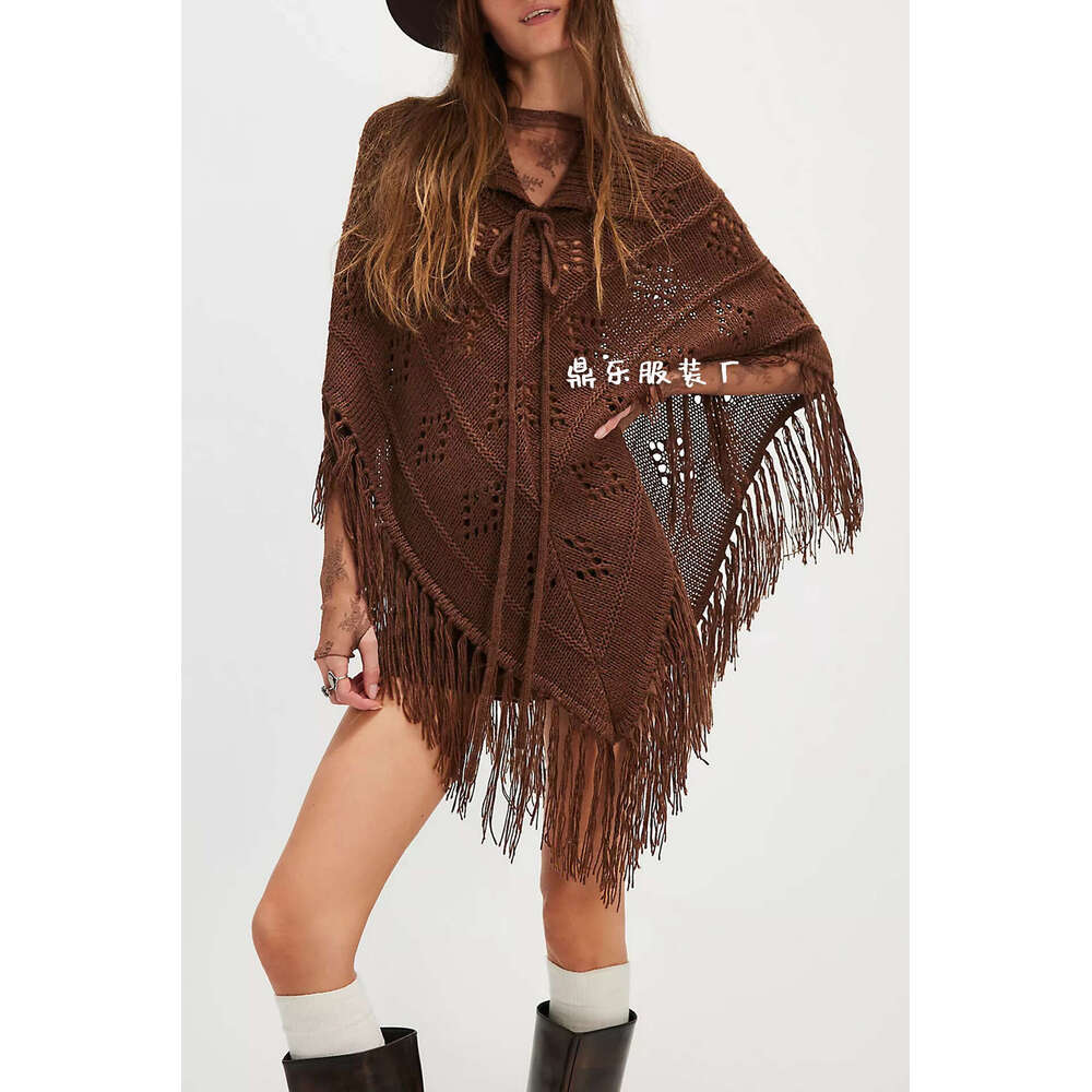 New Women's Fashion Tassel Simple Shawl Cape Fashionable Versatile Elegant Trendy Knitted Top B5