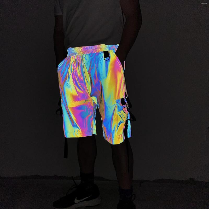 Men's Shorts Trendy Brand Design Colorful Reflective Cargo For Men Summer Loose High Street Hip-Hop Wide-Leg Five-Point Pants