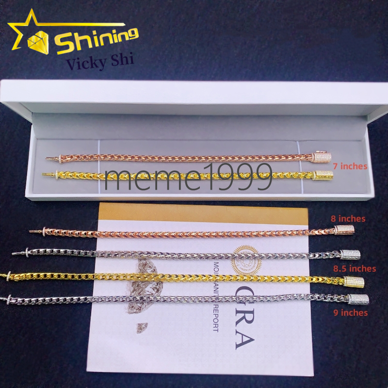 New Design Hip Hop Link Chain 925 Silver Gold Plated Moissanite Cuban Link Chain VVS Moissanite Cuban Bracelet