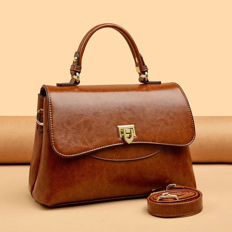 Women Top-Handle Bag High Quality Leather Laidies Handbags Purses Designer Bags Genuine Vintage Shoulder Messenger Sac