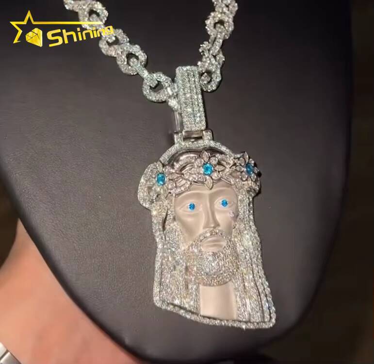 Custom Fine Jewelry Pass Diamond Tester Customized 3D Luxury Jewelry 925 Silver White Gold Iced Out VVS Moissanite Jesus Pendant