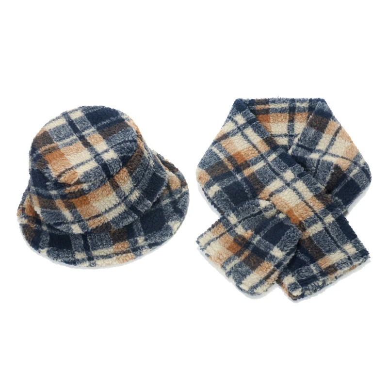 FOXMOTHER Winter Panama British Style Outdoor Lamb Warm Thicken Fluffy Green Tartan Plaid Bucket Hats For Men 250819