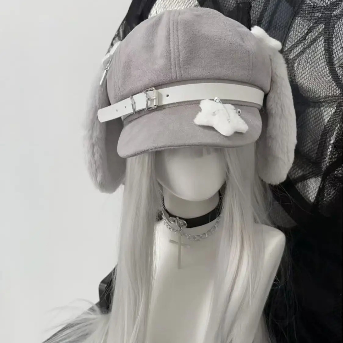 Womens Kawaii Hat Sweet Style Fashion Cap Grey Dog Eared Cap Subculture Beret Cute Individualistic Embodying Otaku Culture 250814