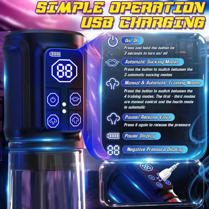 IPX7 Waterproof Penis Pump Electric Vacuum Sucking Male Masturbators Enlargement Trainer Extender Delayed Ejaculation Sex Toy for Men XJ250819