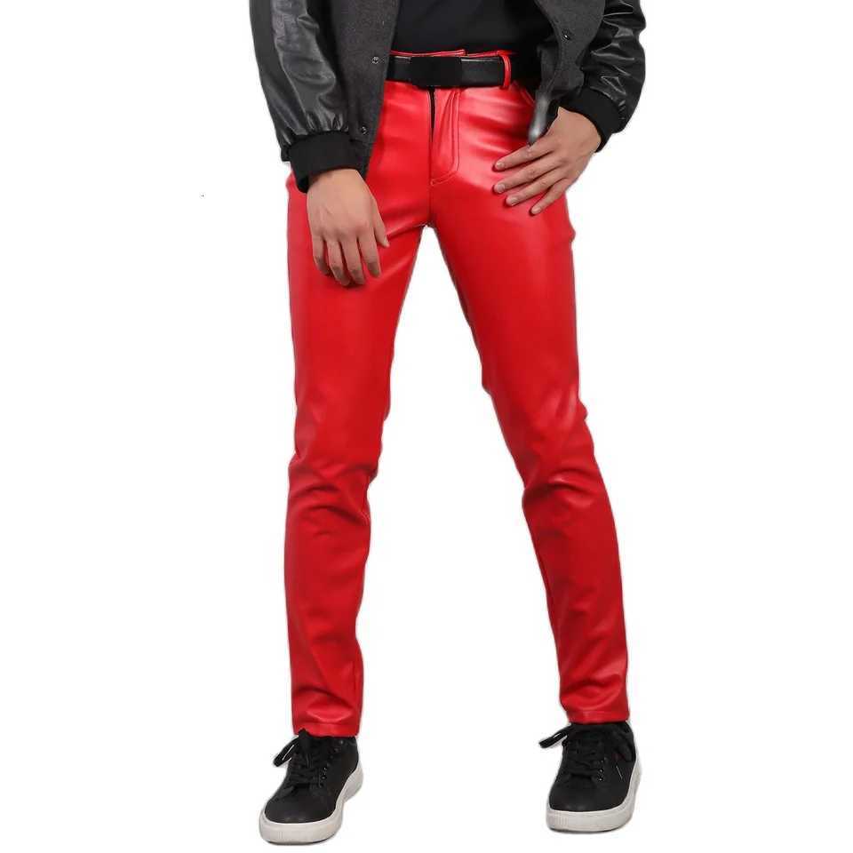 2024 New Mens Leather Pants Fashion Slim PU Trousers Red Blue Black Gray White Mens Pants W250819