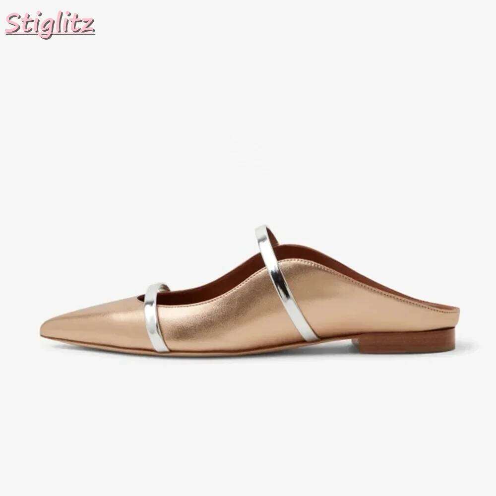 Pointed Toe Strappy Slippers Retro Solid Shallow Roman Flat With Pull-On Mules 2025 Women's Fashion New Casual Outside Shoes
