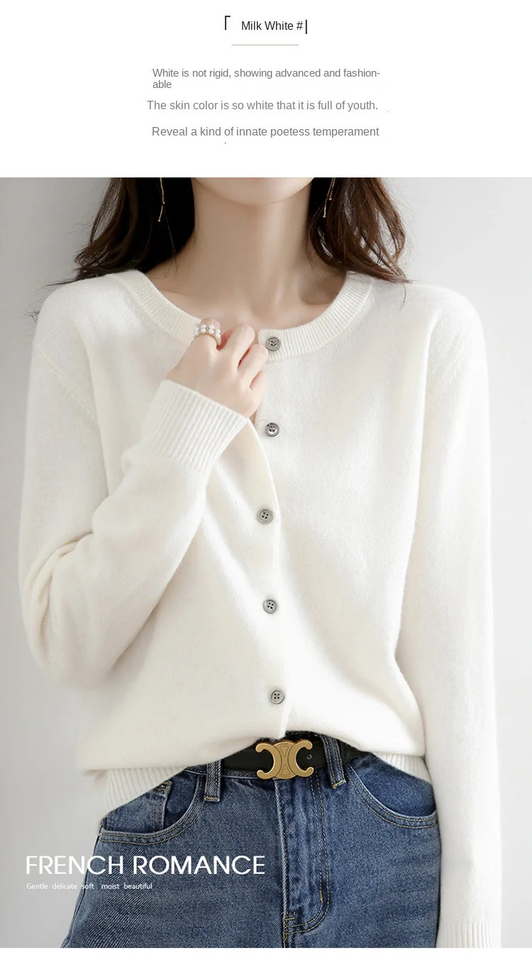 Worsted Spring And Autumn Women Cardigan Round Neck Knitwear Solid Color Fashion Highgrade KnitwearZD021 250819