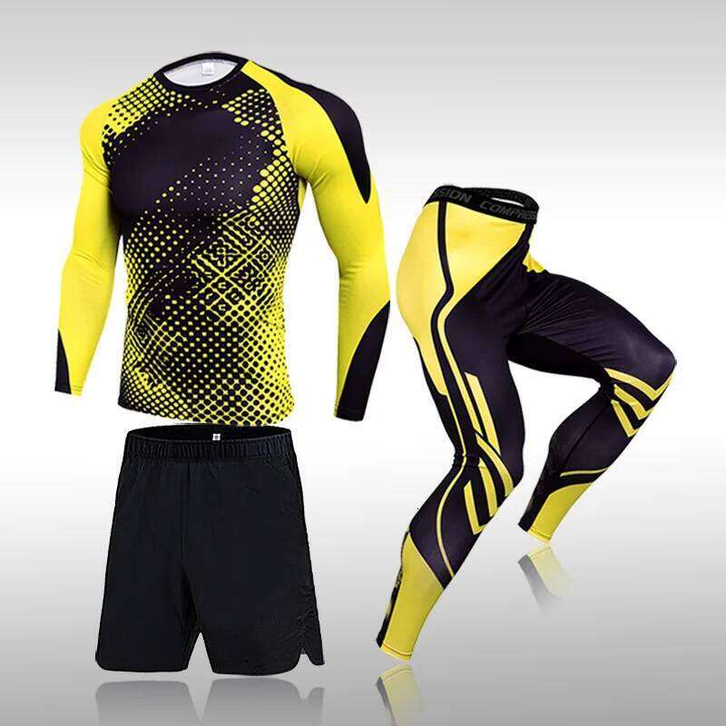 3 Pcs Set Men's Workout Sports Suit Gym Fiess Compression Clothes Running Jogging Sport Wear Exercise Rashguard Men