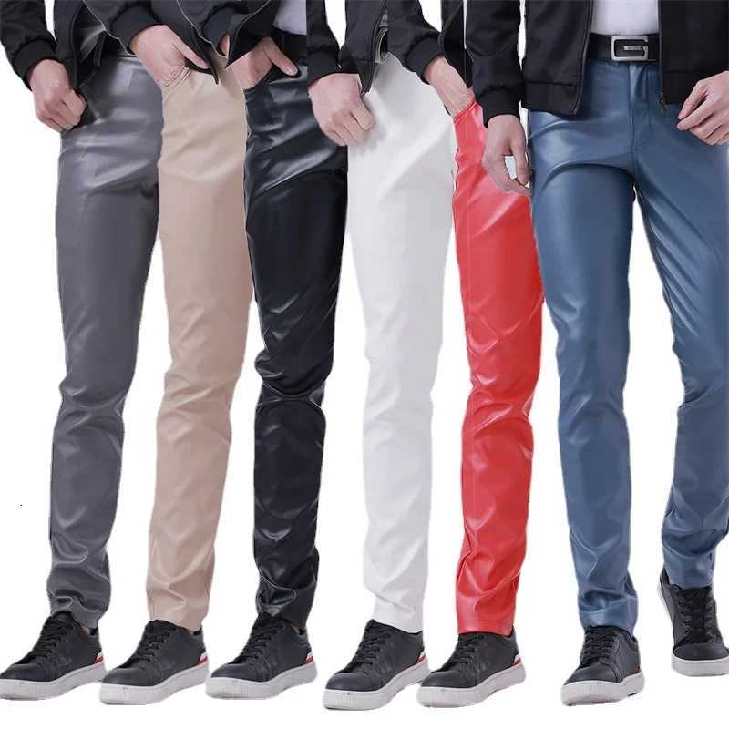 uth Male Chasual Leather Pants Fashion Men Bar KTV Performance Stage Pants Black Red Male Small Elastic Trousers W250819