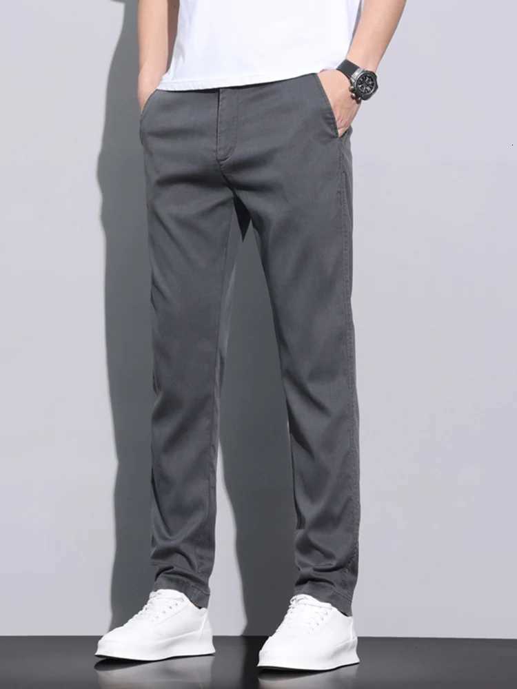 Brand Men Pants Soft Stretch Lyocell Fabric Summer Clothes Casual Pants Thin Elastic Waist Business Slim Trousers Men W250819