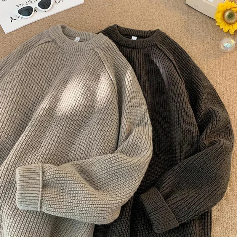 Sweaters Trend Mans Autumn Winter Solid Color Splicing Loose O Neck Oversize Pullover Man Motion Clothes 250819