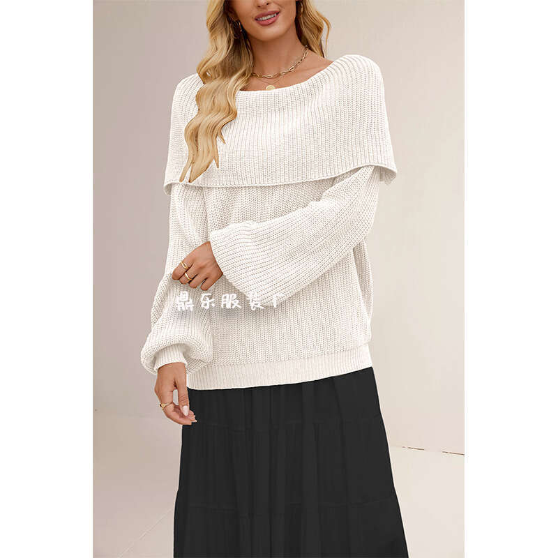 New Tiktok Autumn Winter Women's Sweater Loose Off-Shoulder Pullover Knitwear B3