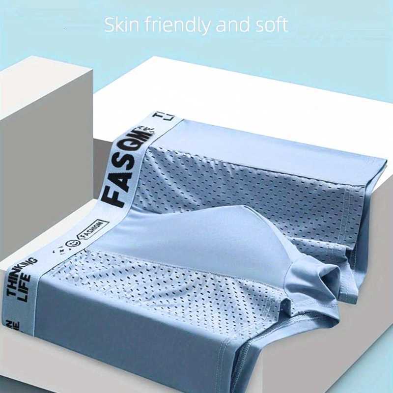 3pcs Mens Ice Silk Cool Soft Comfy Boxers Briefs Underwear Mesh Patch Breathable Comfy Stretchy Trunks W250819