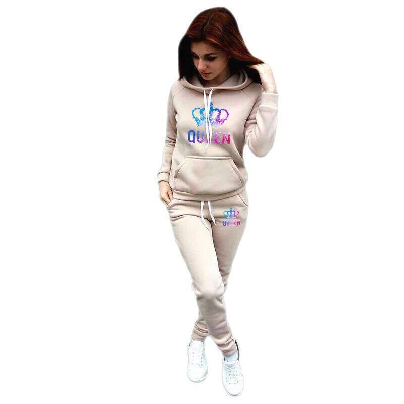 Color Queen Womens Tracksuit Autumn Winter Warm Printing Hooded Sweatshirts Suit Fashion Casual High Quality Jogging Pants Sets