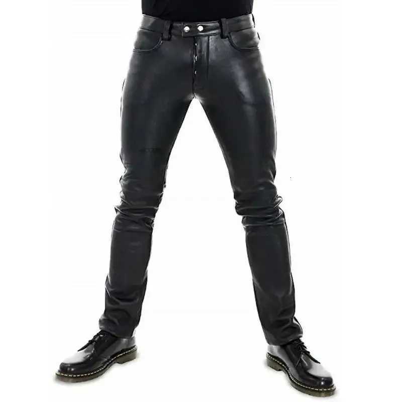 2022 Mens Leather Pants New Solid Color PU Leather Motorcycle Pants Elastic Leisure Punk Style Slim Fit Full Length Trousers W250819