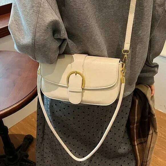 Summer Trendsetter Semi Round Saddle Shoulder Bag Vintage Style With Stylish Belt Buckle Premium Leather Messenger