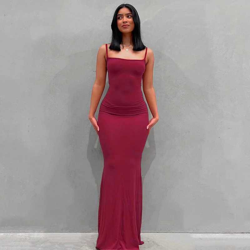 Summer Dresses For Women Sexy Spaghetti Strap Black Long Dress Y2k Sleeveless Solid Skinny Bodycon Trumpet Maxi Dresses M250623