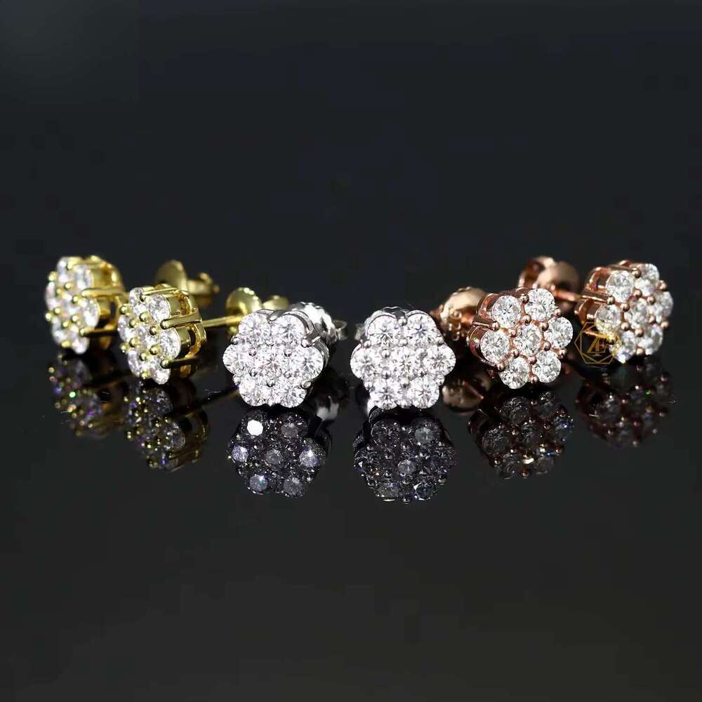 Hot Sale Pass Dia Tester Round Vvs Stud Earring 8mm Flower Hip Earrings Moissanite Jewelry for Men Women