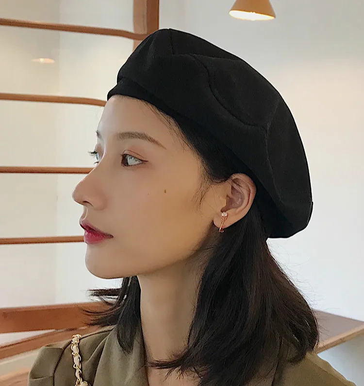 Girl Solid Color Beret French Artist Warm Wool Winter Beanie Hat Retro Vintage Plain Beret Solid Color Elegant Ladies Winter Hat 250819