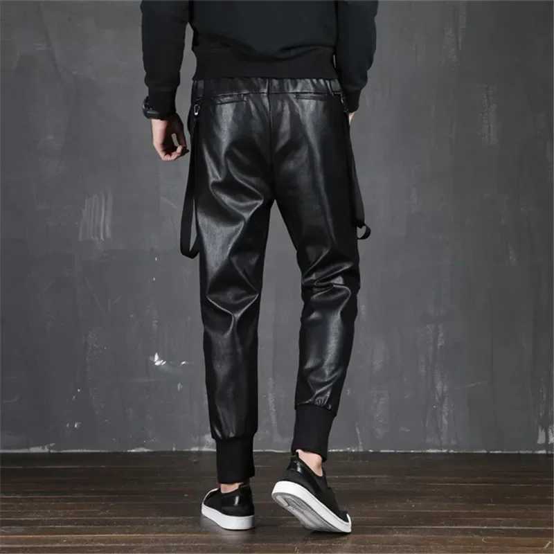 High Elastic Leather Pants for Men Windproof and Waterproof Winter Small Feet Trendy and Long Cycling Street Mens Leather Pants W250819