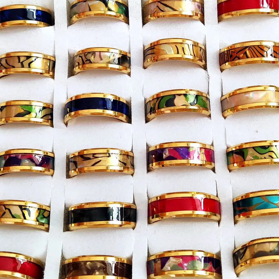 20pcs/lot Black Blue Quality Stainless Steel Bright Shell Band Ring Men Wedding Rings Women Party Jewelry 250815