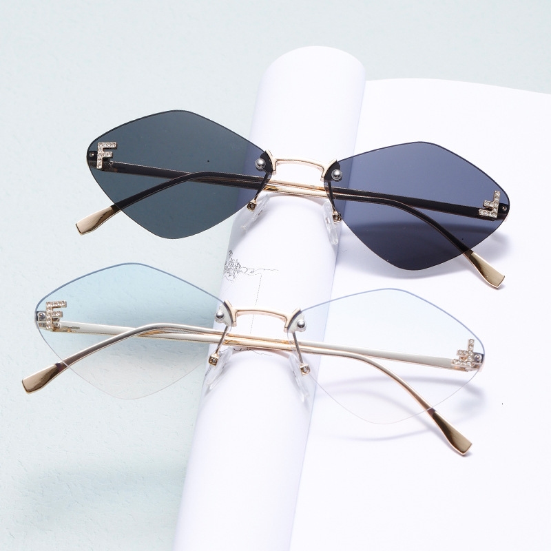 New Frameless Sunglasses Letter F Diamond Frame Fashion Sunglasses European And American Trendy Cut-edge Small Frame Decorative Sunscreen Mirror