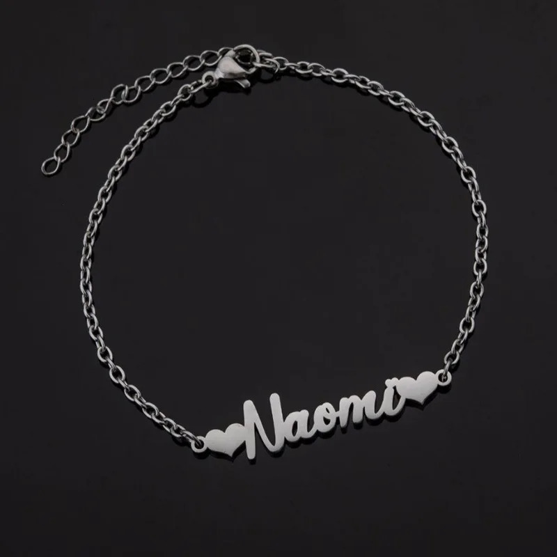Stainless Steel PVD Plated Cut Heart-shaped Letter Anklet Personalized Customization English Name Chain Feet 250815