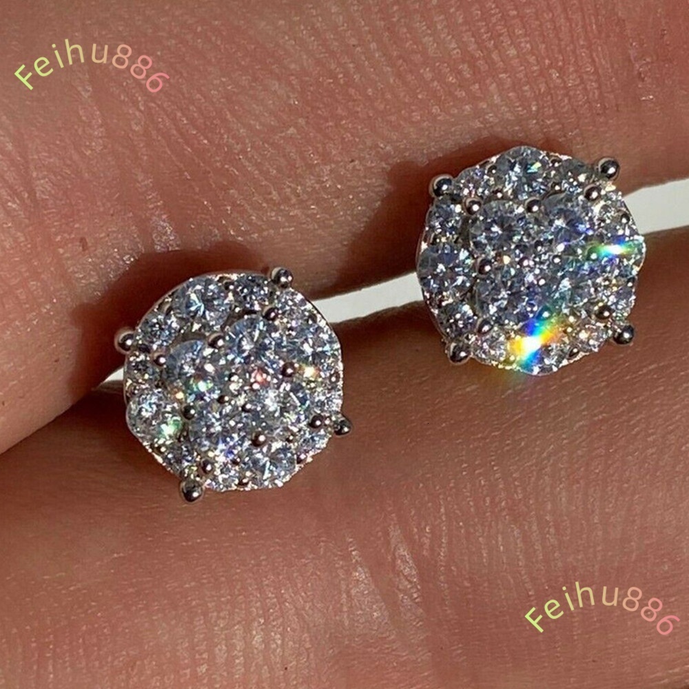 Screw Back Hip Hop Mens Cluster 925 Sterling Silver VVS Moissanite Stud Earrings