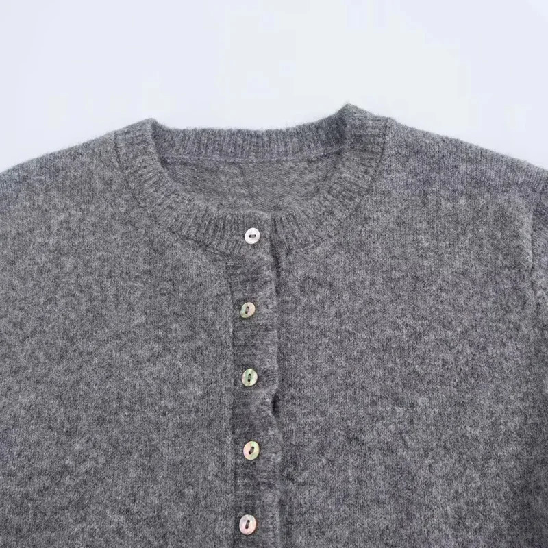 TRAF Sweater Cardigans Ruffle Long Sleeve Knitted Cardigan For Women Autumn Bolero Knitwears ButtonDown Bluey Gray 250819