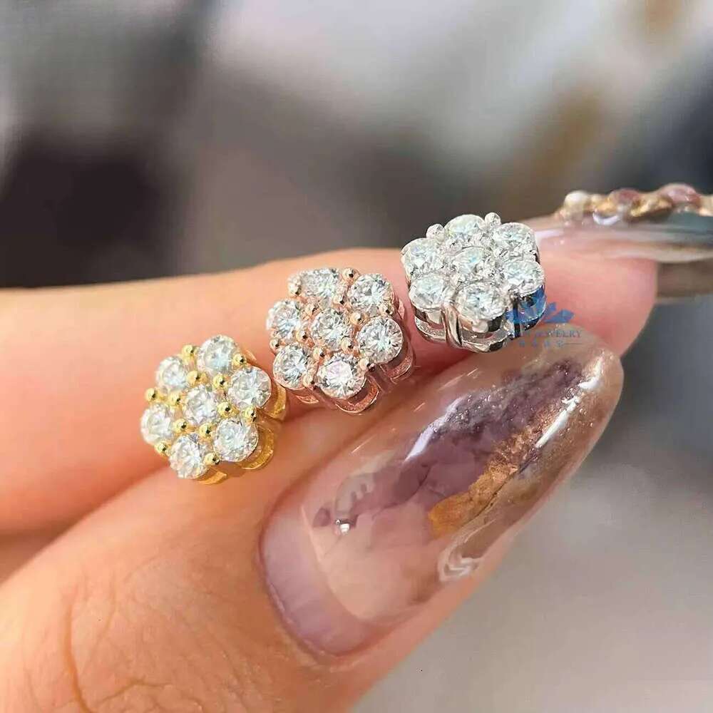 New Trendy Sterling Sier 8mm Flower Stud Earrings Moissanite Cluster Screw Back for Gift Party with GRA Certification