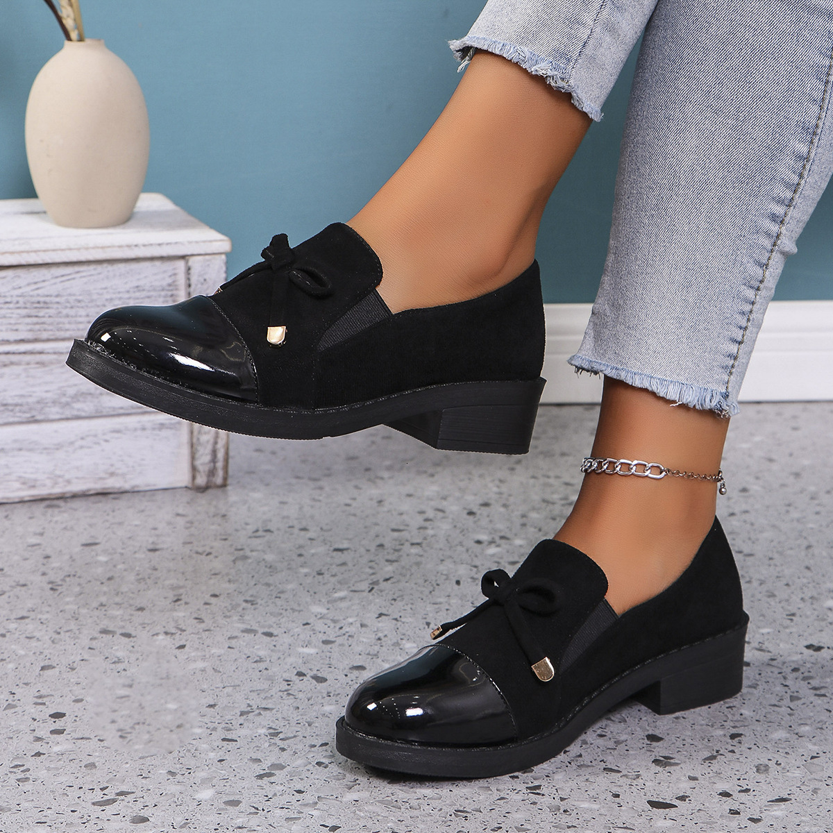 2025 New Casual Slip-On Loafers for Women, Autumn Bowknot Chunky Heel Large Size Shoes 43 ddmymoon