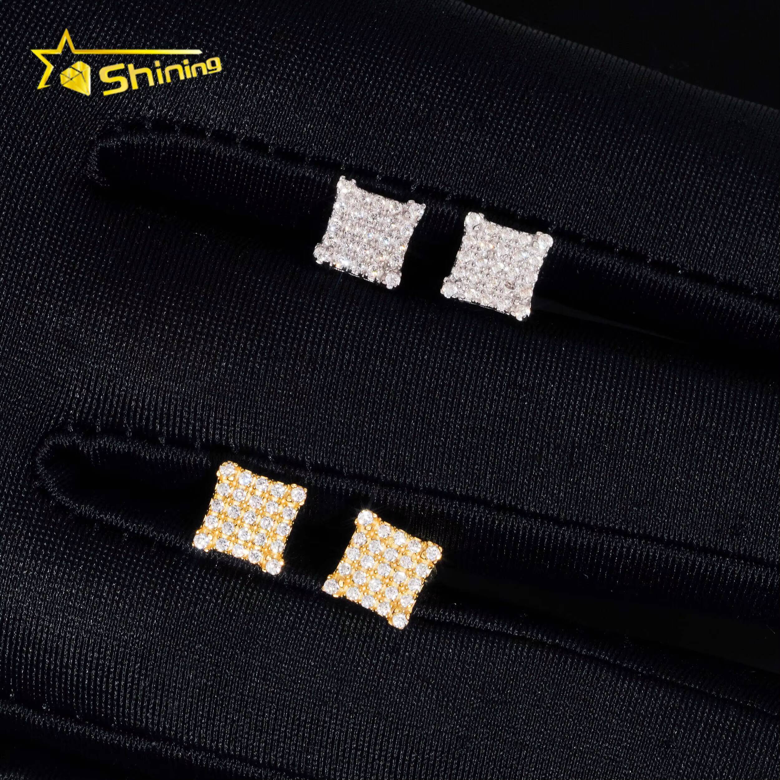 Fast Shipping Gold Plated 925 Sterling Silver Iced Out VVS Diamond Moissanite Screw Back Stud Earrings RTS Fine Jewelry