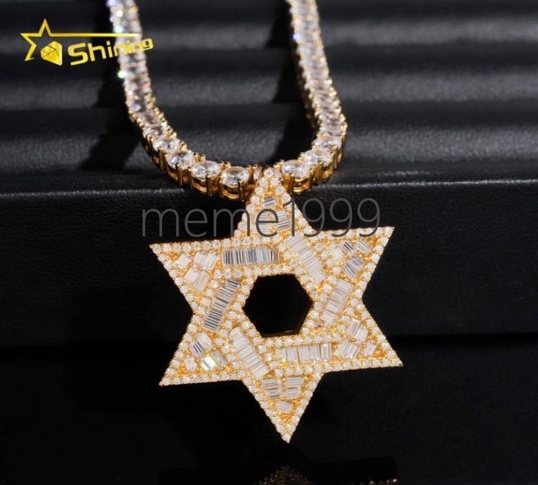 New Design Fine Jewelry Solid 925 Sterling Silver Gold Plating Hip Hop VVS Diamond Necklace Moissanite Iced Out Star Pendant