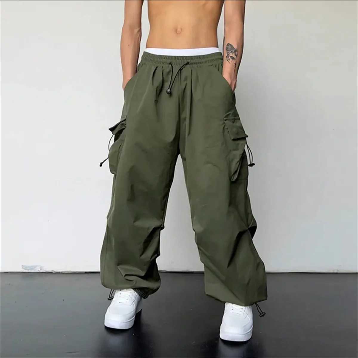 American Style Casual Pants Cargo Trousers High Street Drawstring Workwear Trendy Loose Versatile Straight Wide-Leg Casual Pants W250819