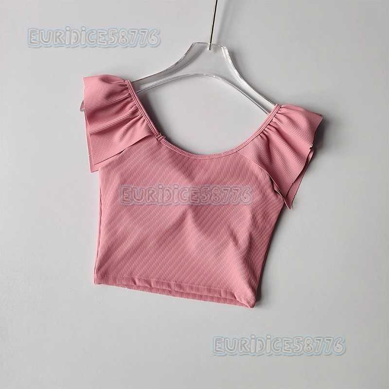 New Short Sleeve Yoga Top with Flying Sleeves Quick-dry Breathable Slimming Short Fitness Wear with Chest Pad Suitable for Outerwear and Pilates H2508