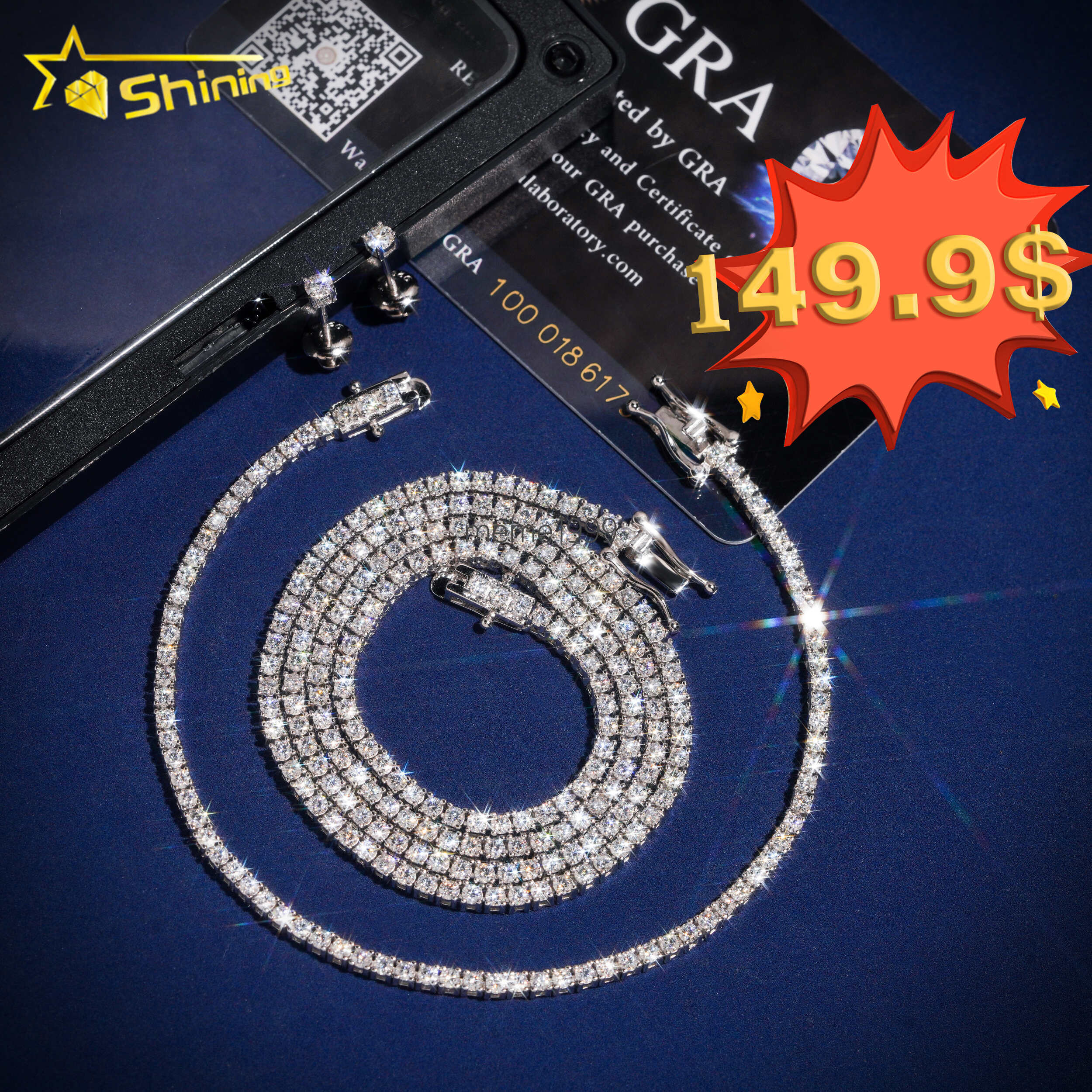 Wholesale Price Pass Diamond Test 2MM S925 Silver Moissanite Chain Women Men Necklace Moissanite Tennis Chain Bracelet