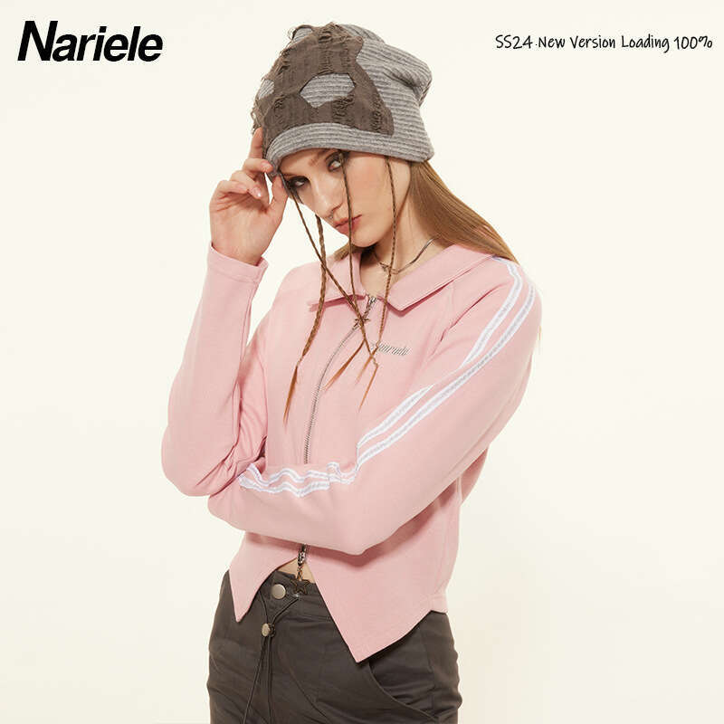 American Style New Design Turn-Down Collar Polo Shirt Hot Girl Short Top Double-Zipper B3