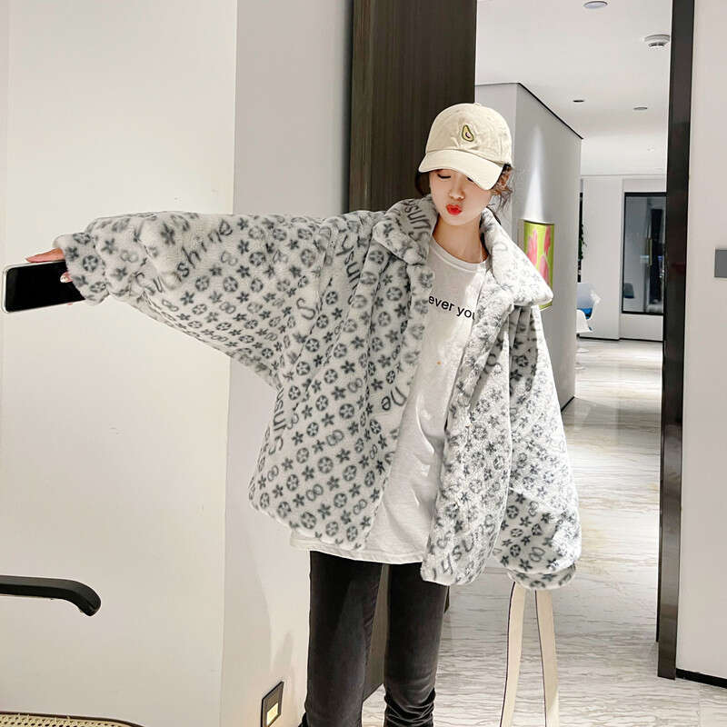 Winter New Small Square Neck Thickened Jacket Loose Faux Fur Long Sleeve Coat Bat Sleeve Plush Coat