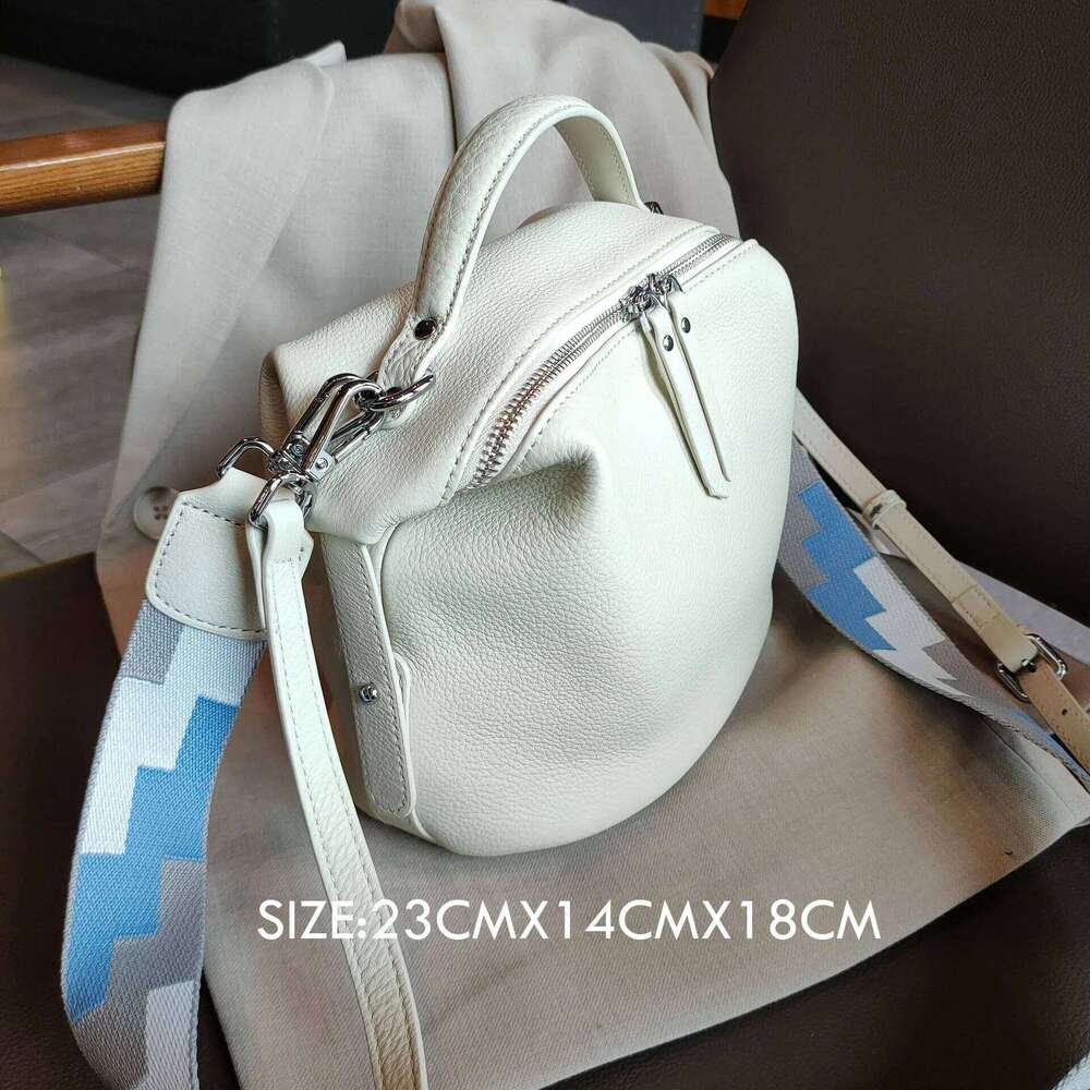 Beige Solid Color Cowhide Leather Women S Handbag Female Shoulder Bag Straps All Match Soft Cowskin Tote