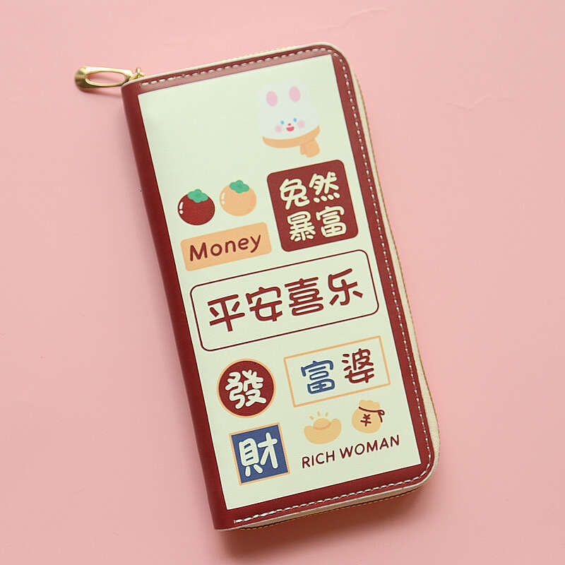 Chinese Style Text Cartoon Cute Girls Coin Purse Japanese and Korean Trend Large Capacity Long Zipper Wallet Phone Bag